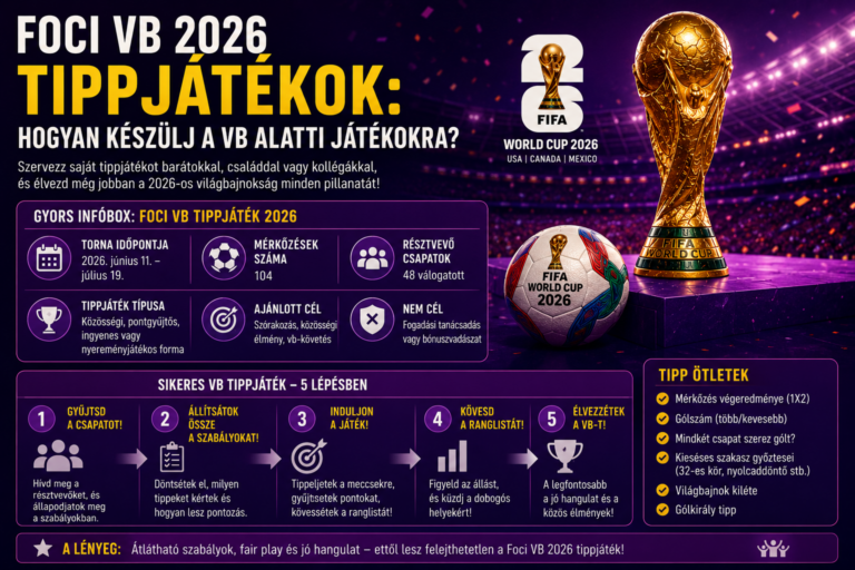 Foci VB 2026 tippjátékos infografika